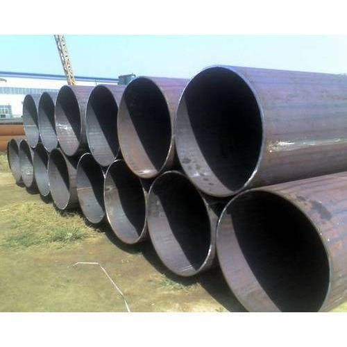 Large diameter pipeline pipes stacked for delivery